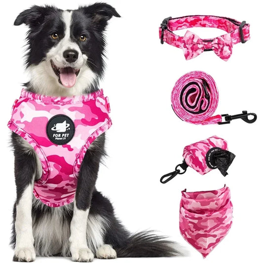 Full Dog and Cat Accessory Set: Harness, Leash, Bandana, and Poop Bag Kit